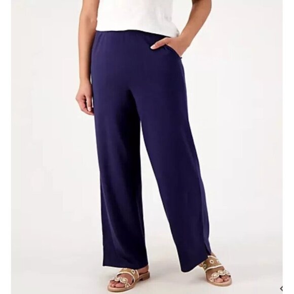 Denim & Co. Naturals Women ~ Pants Linen Blend Side Button Ankle XS Blue A500902 - Picture 1 of 6